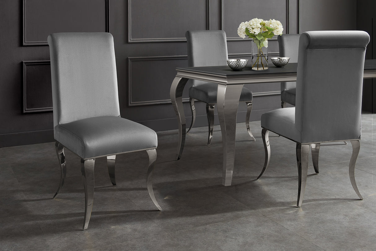 Stuhl MODERN BAROCK, samtgrau mit silberfarbenen Edelstahlbeinen