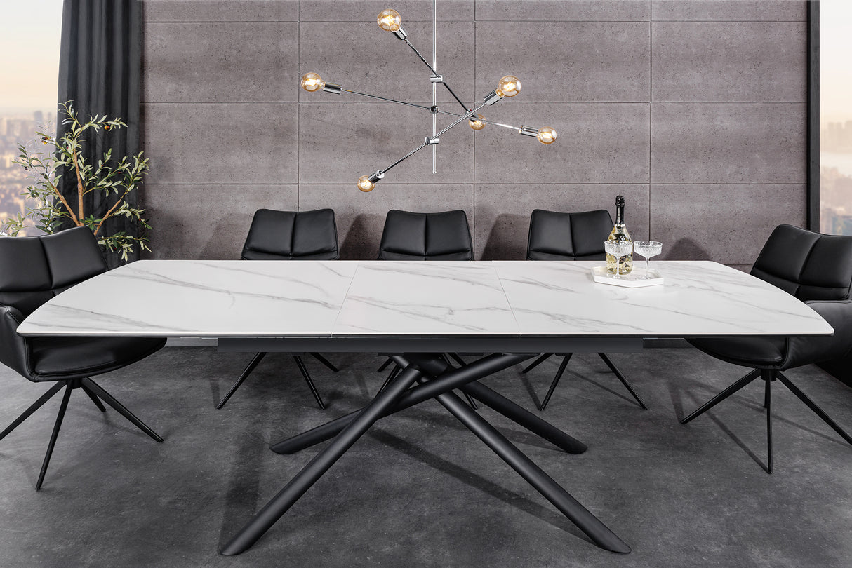 Dining table MIKADO 180-230cm extendable ceramic white marble top