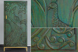 Highboard PEACOCK 170cm 3D mango wood antique look green gold handmade
