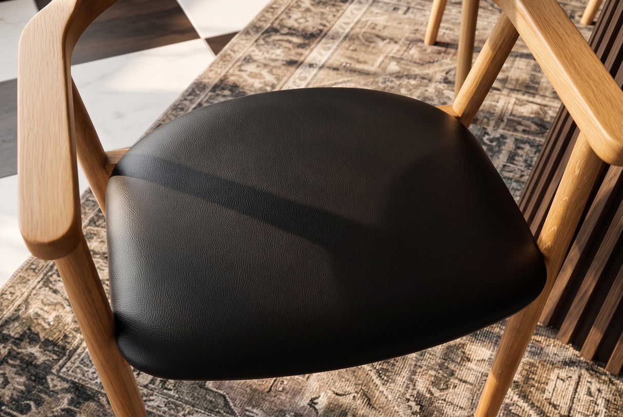 Chair VALHALLA WOOD w/ armrests artificial leather black and oak wood natural