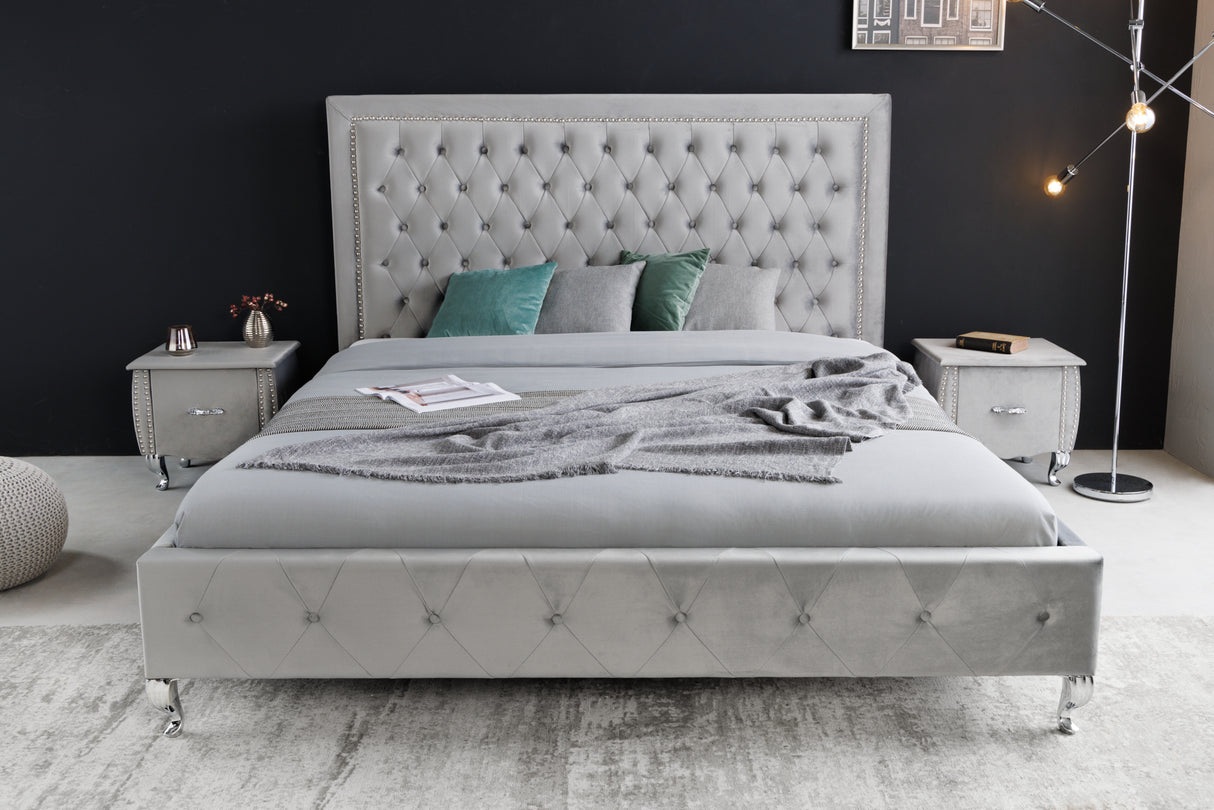 Bed EXTRAVAGANCIA CHESTERFIELD 180x200cm velvet silver grey