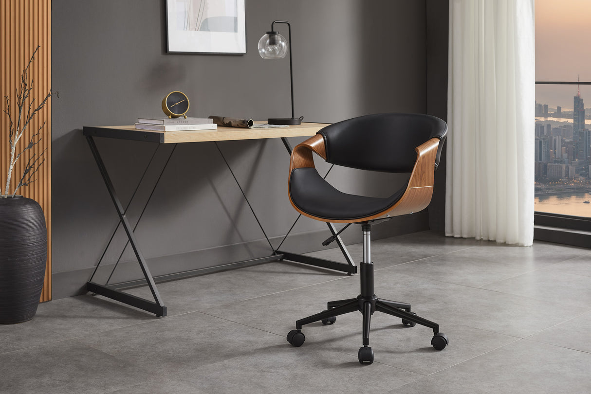 Office chair ORGANIC rotatable artificial leather black and walnut wood look