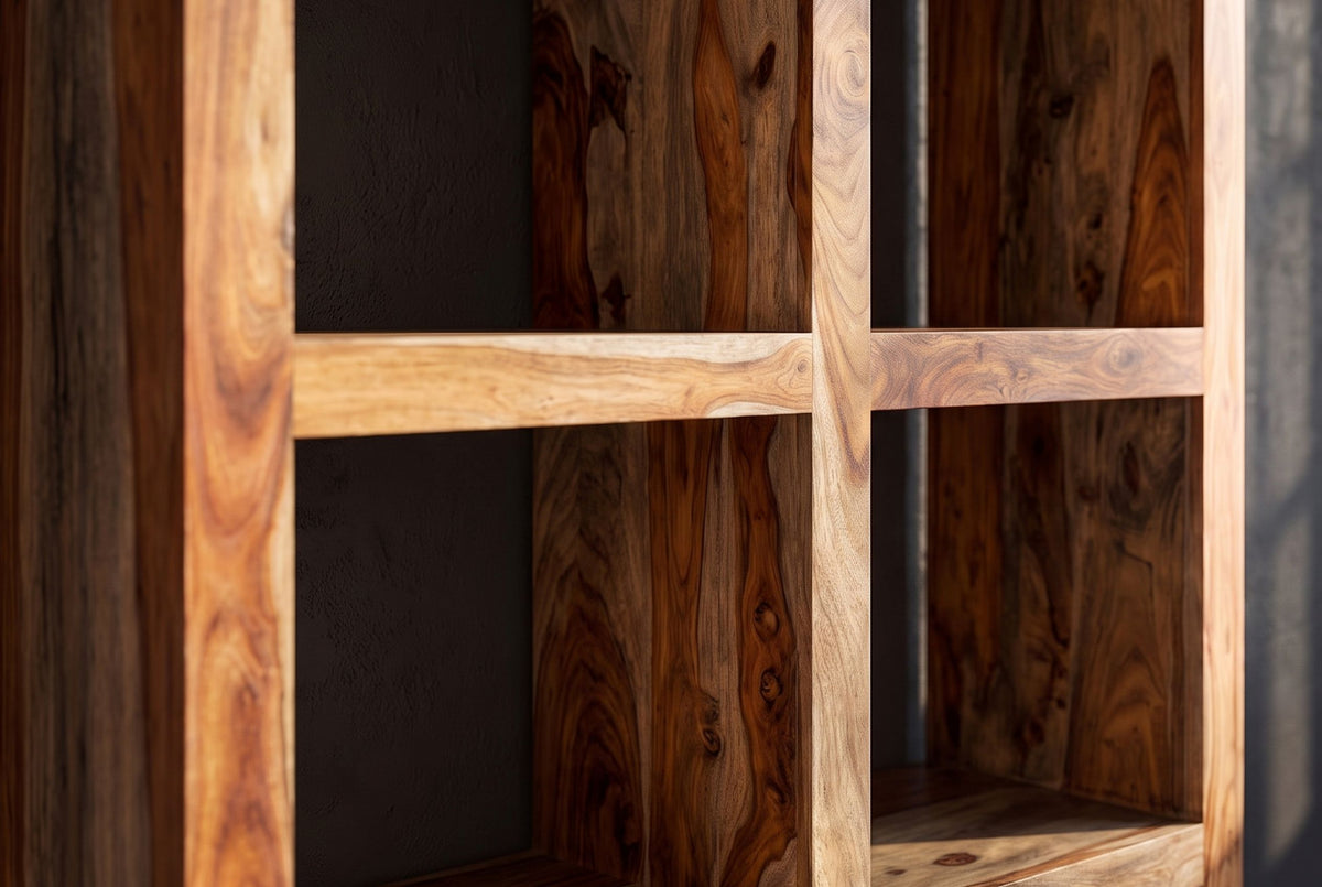 Regal MAKASSAR 180 cm, 8 offene Fächer, Sheesham-Holz, Finish: naturfarben rauchig