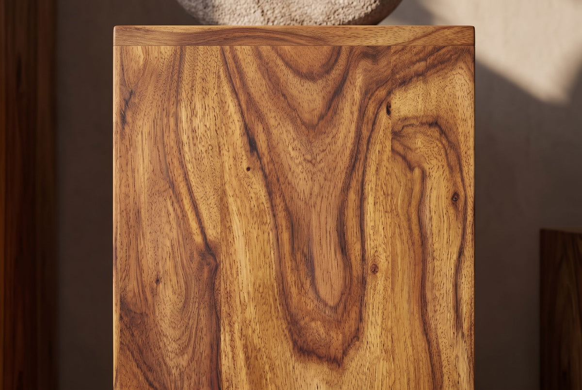 Dekosäule MAKASSAR 60-80 cm, 3er-Set, massives Sheeshamholz, Stein-Finish braun
