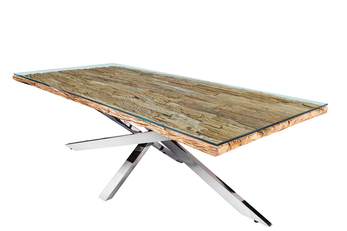 Esstisch BARRACUDA 220cm 40mm Teakholz ohne Hartglasplatte