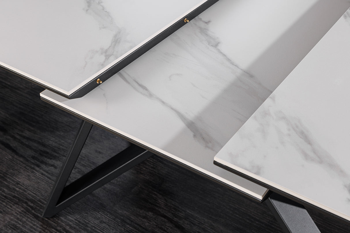 Esstisch ATLAS 160-200cm ausziehbar Marmoroptik weiß Keramik Hartglas
