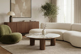 Couchtisch ORGANIKO 110cm weiß-braune Keramikoptik m. Nussbaum-Holzoptik-Gestell