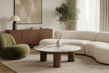 Coffee table ORGANIKO 110cm white brown ceramic look w/ walnut wood look frame