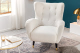 Wing chair DON w/ golden caps bouclé white