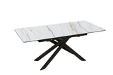 Esstisch ALPINE 160-200cm ausziehbar, Calacatta Oro Keramik in Marmoroptik, weiß mit schwarzem Sternenfuß