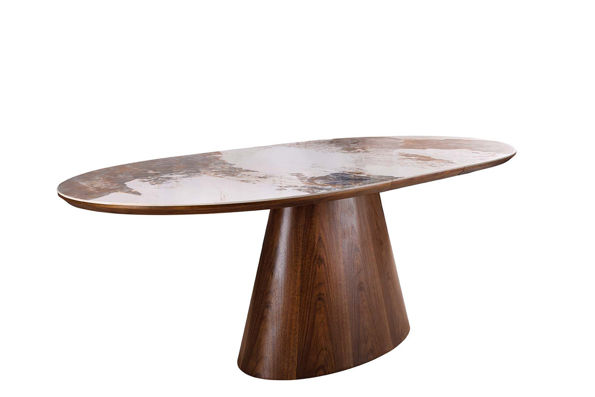 Dining table UNIQUE 160-200cm extendable walnut wood look ceramic top natural stone look