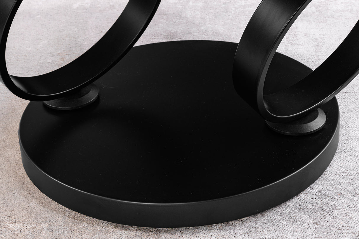 Couchtisch DANCING RINGS 80-135cm drehbar Keramikplatte weiß Marmoroptik