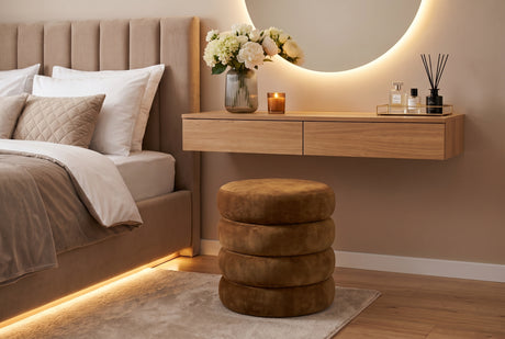 Hocker VOGUE 40cm rund gepolstert mit Stauraum Samt Senfgelb