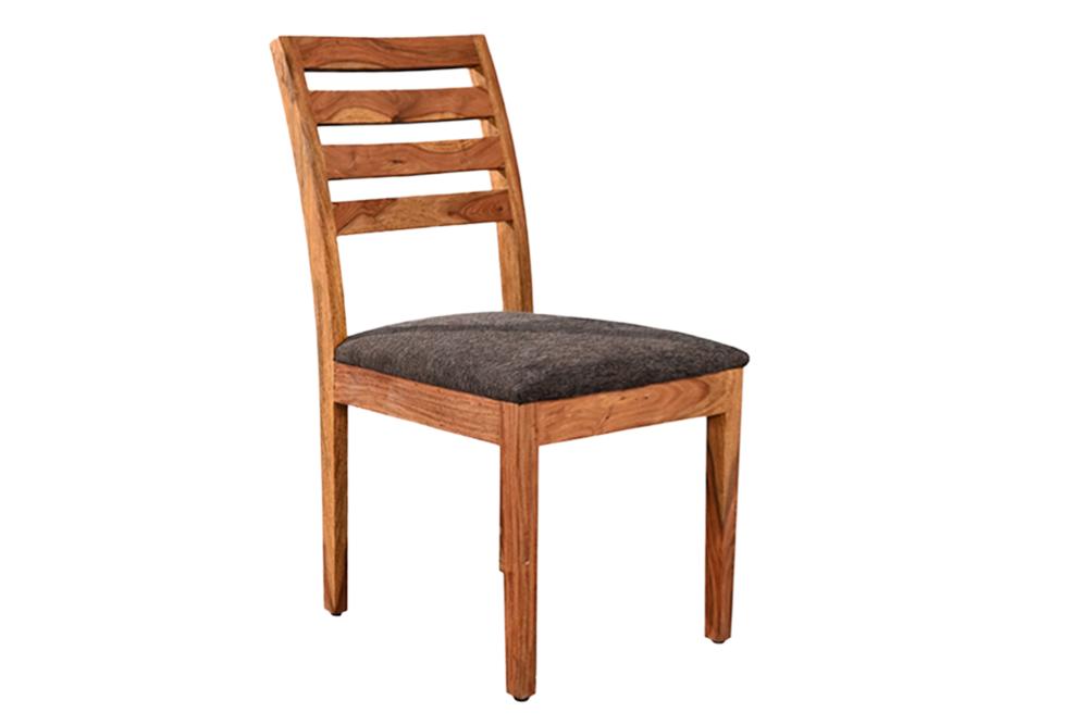 Chair MAKASSAR 90cm textured fabric grey brown and sheesham wood brown stone finish