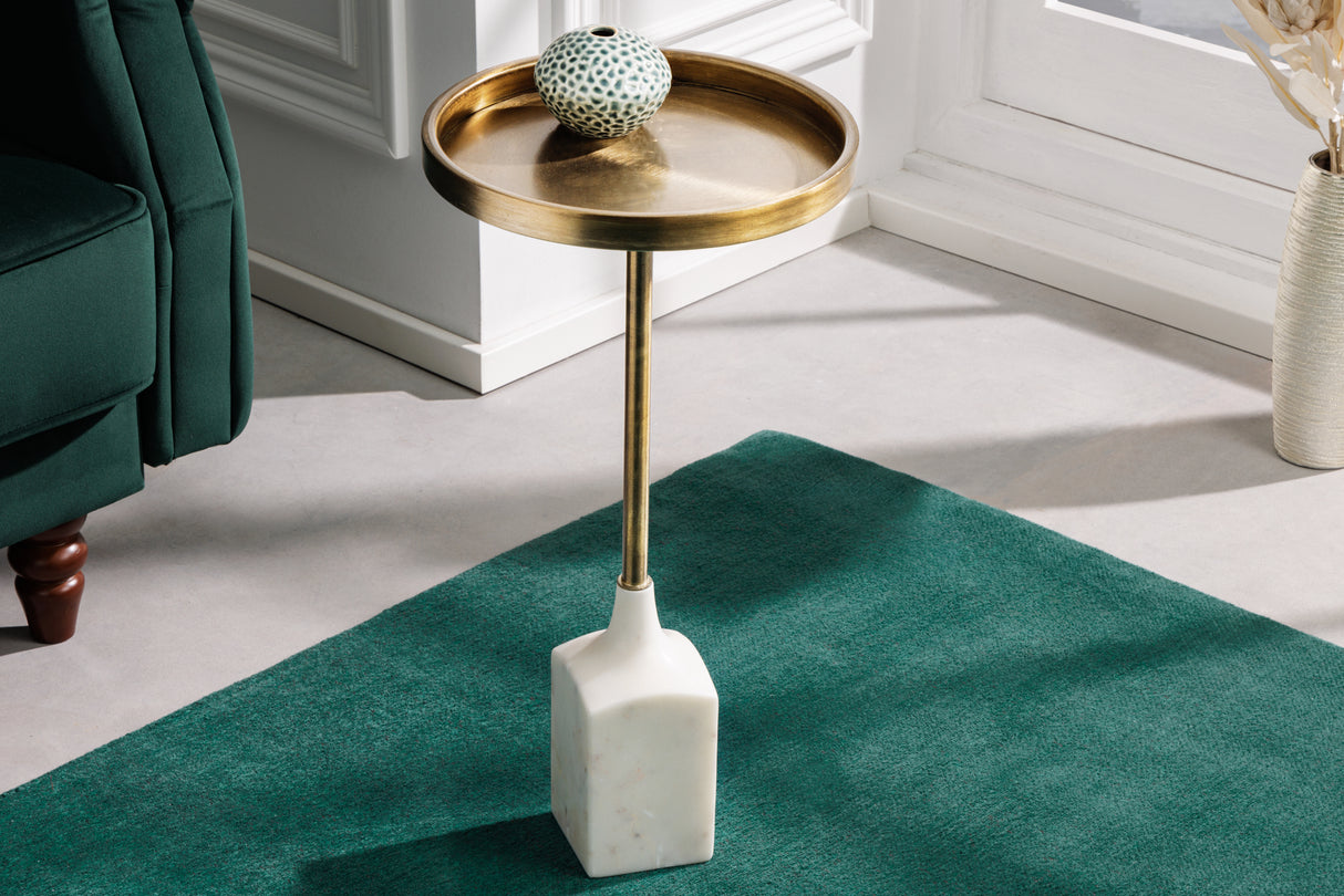 Side table TRAYFUL 55cm antique gold with marble stand