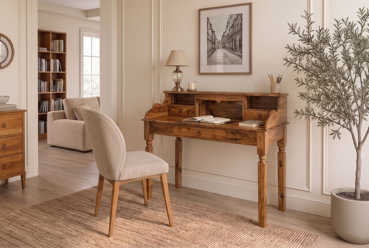 Davenport office desk HEMINGWAY 115cm sheesham wood brown