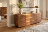 Sideboard MONZA 180cm fluted front rounded edges mango wood brown w/ gold details