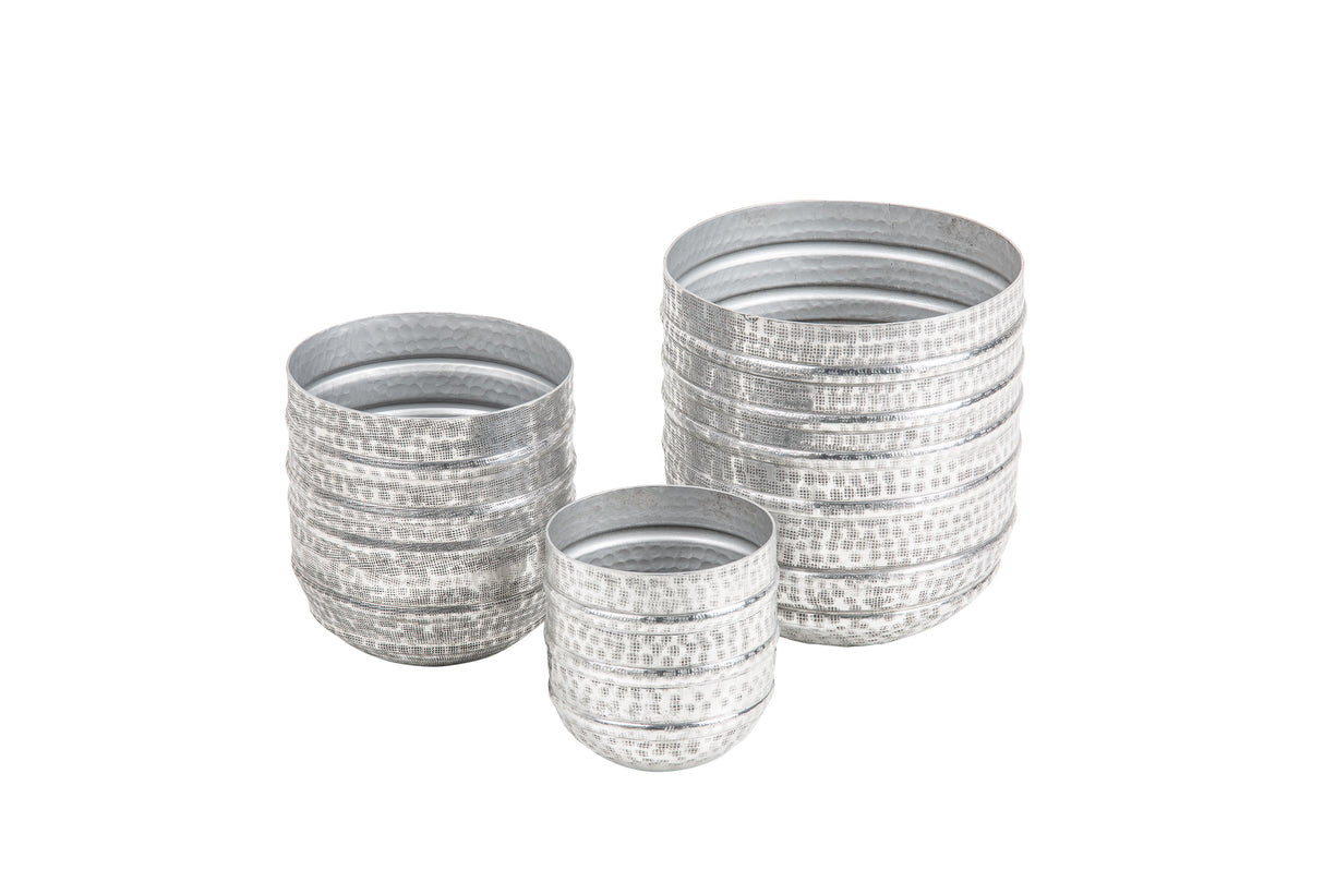 Pflanzkübel ORIENT 15-24cm mit Hammerschlageffekt silber