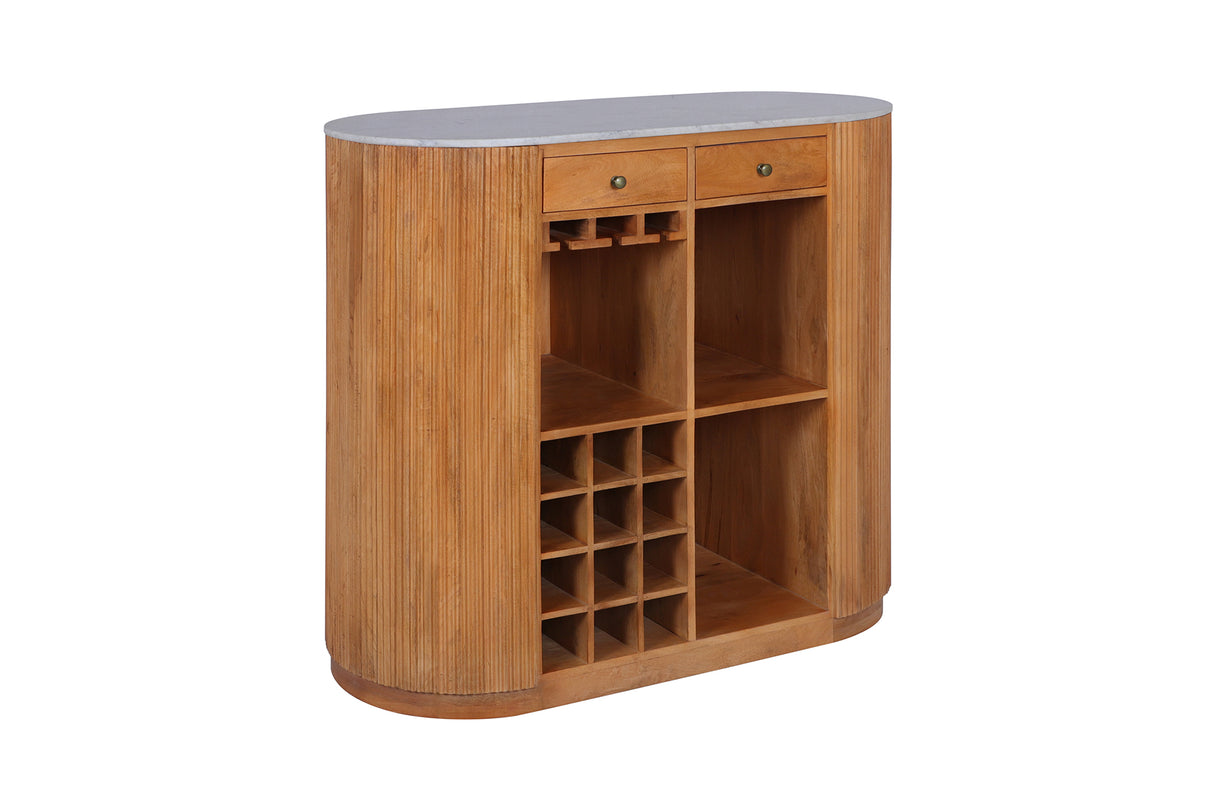 Bartisch TRES CHIC 120cm Mangoholz Natur mit weißem Marmor