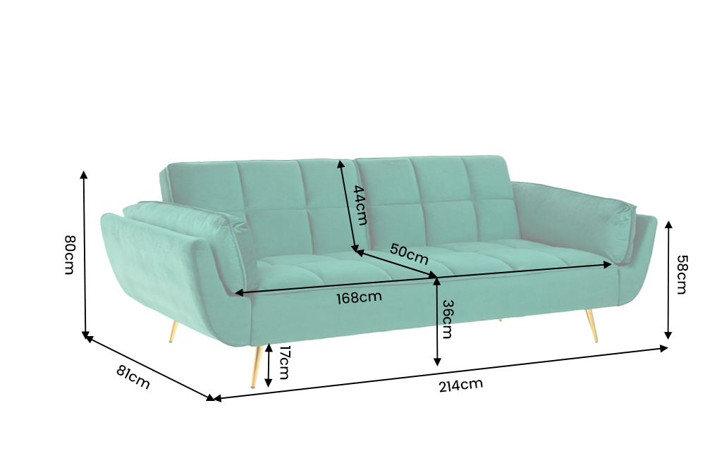 Sofa bed BOUTIQUE 215cm 3-seater velvet emerald green