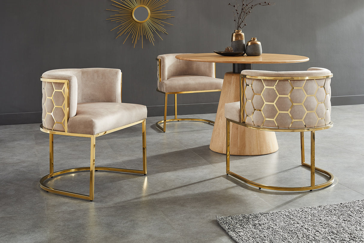 Stuhl ELEGANCE, samtbeige, mit goldfarbenem Edelstahlgestell