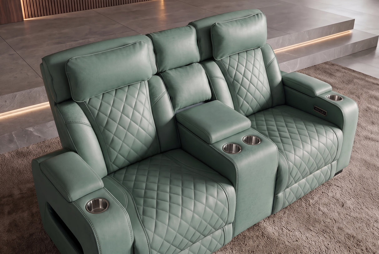 Cinema armchair HOLLYWOOD 2-seater electrically adjustable artificial leather sage