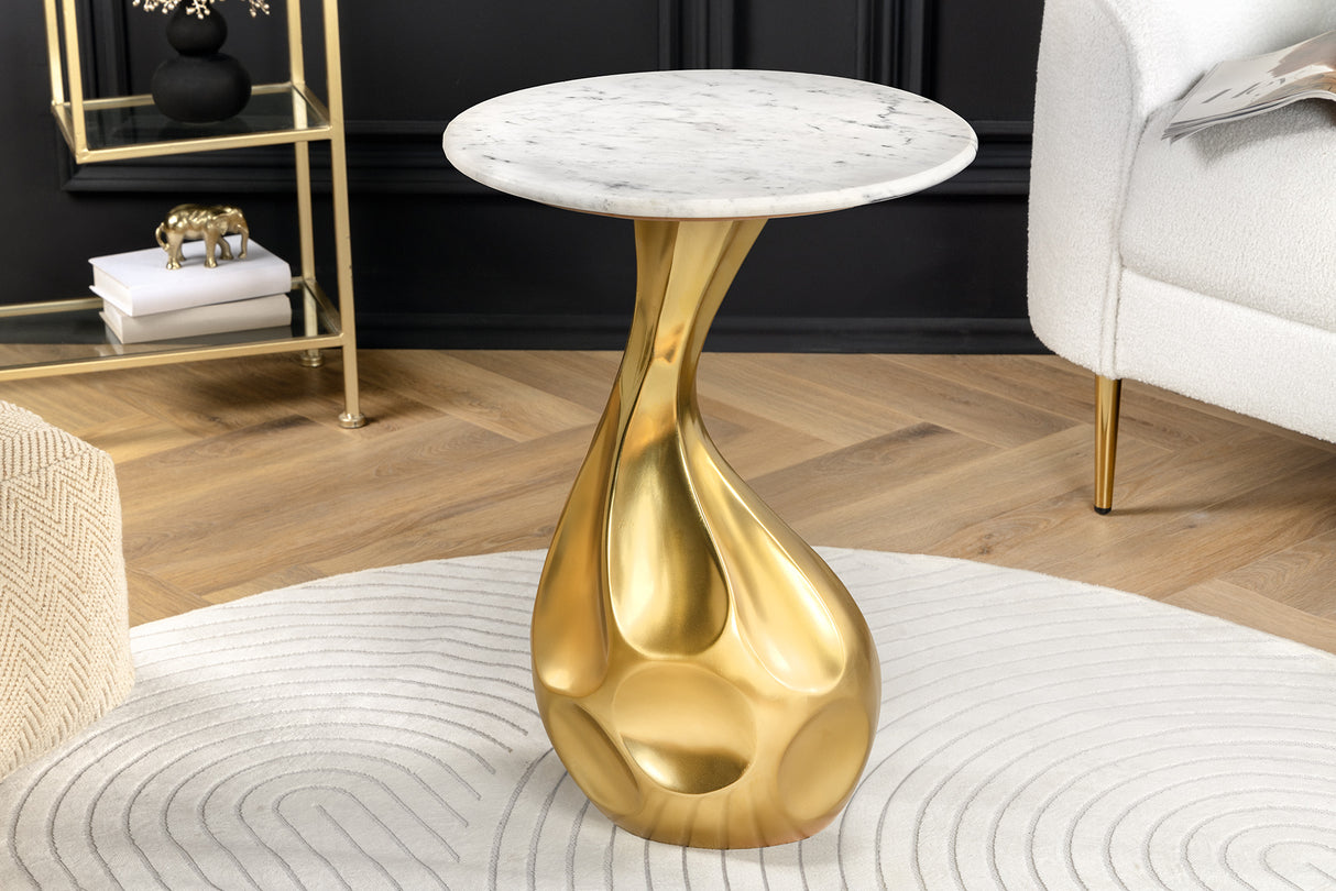 Side table TEAR 60cm gold white marble