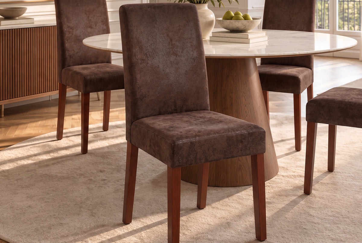 Chair GENUA microfibre vintage look cigar brown w/ rubberwood legs