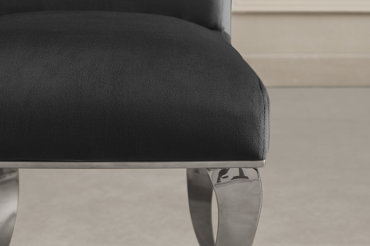 Stuhl MODERN BAROCK, Samt schwarz, Beine aus silberfarbenem Edelstahl