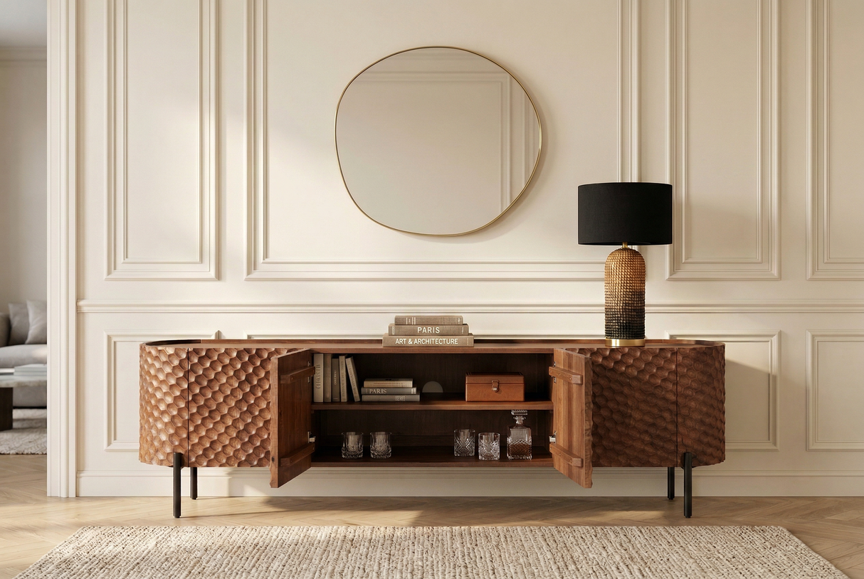 TV-Board ADLON 200cm 3D massive mango wood w/ black frame