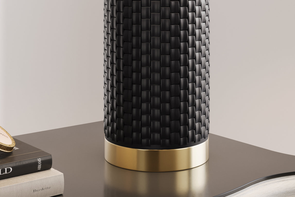 Table Lamp ELEGANCIA 70cm white lampshade ceramic black golden