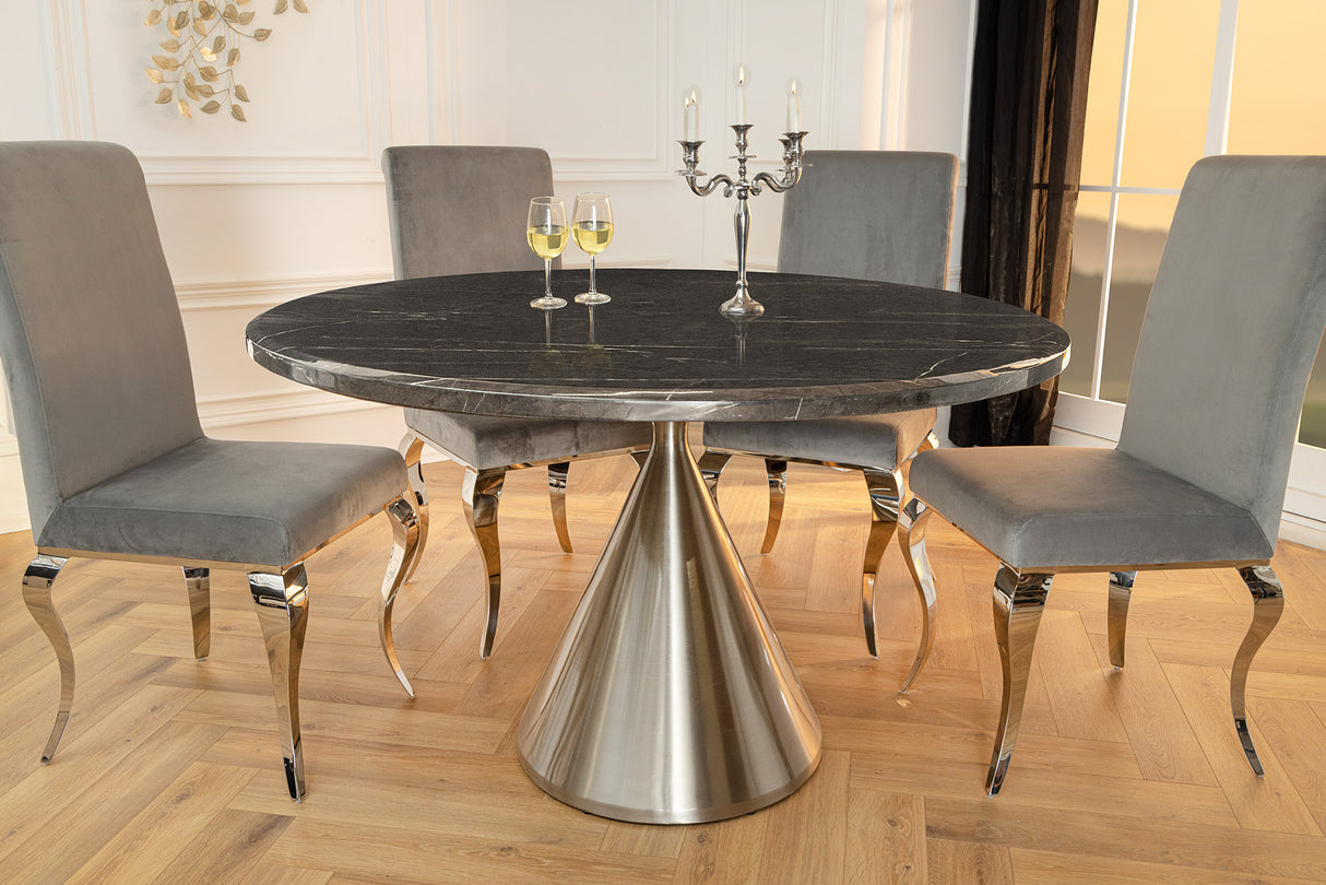 Esstisch ELEGANCIA 130cm rund Gestell Chrom schwarz Marmoroptik