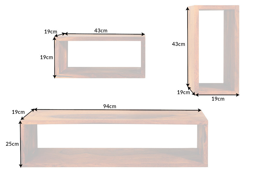 Wandregal HEMINGWAY 43-94 cm, 3er-Set, Sheesham, natur
