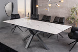 Dining table ETERNITY 160-200cm white marble look ceramic with tempered glass