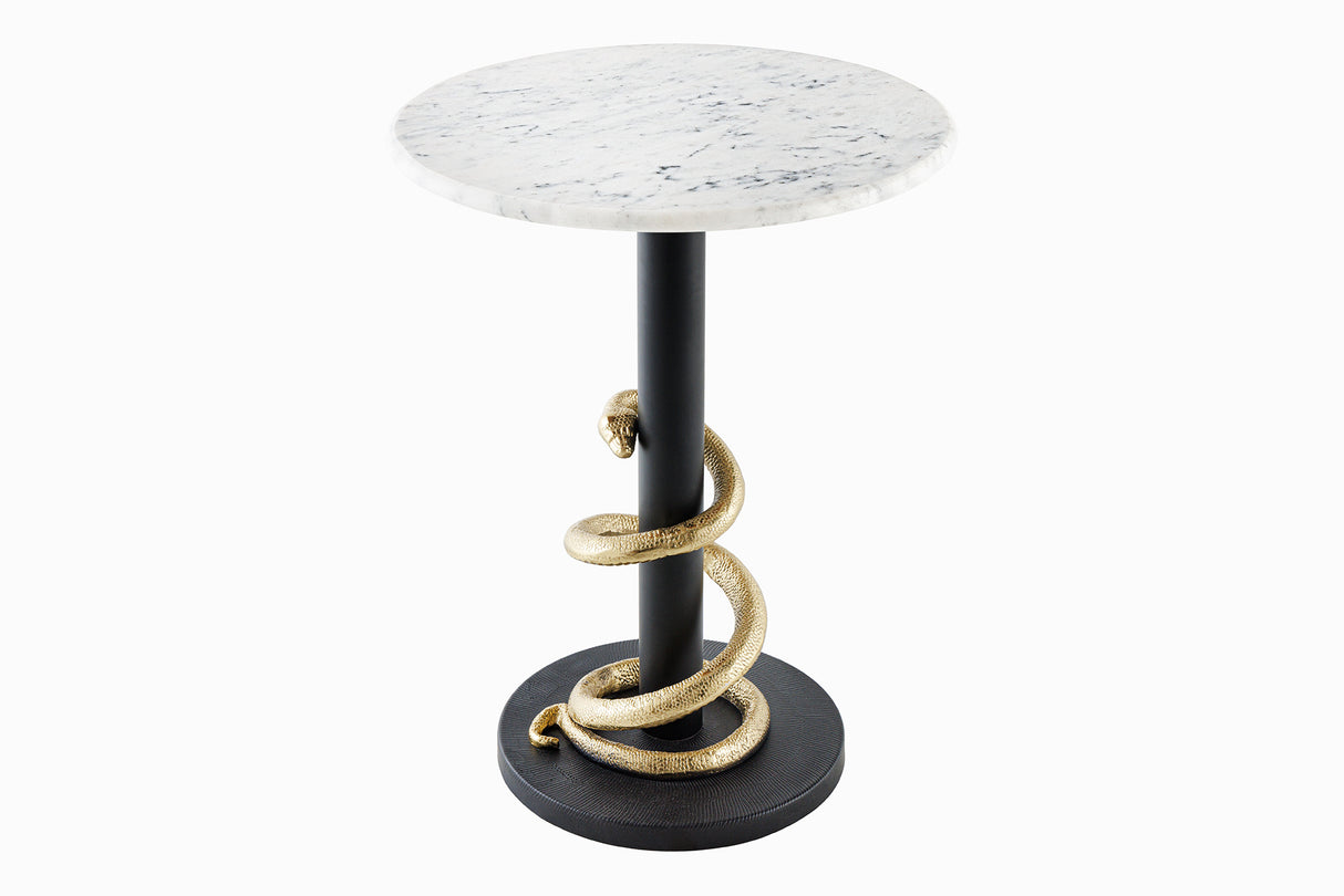 Side table WILDLIFE SNAKE 50cm gold black white marble