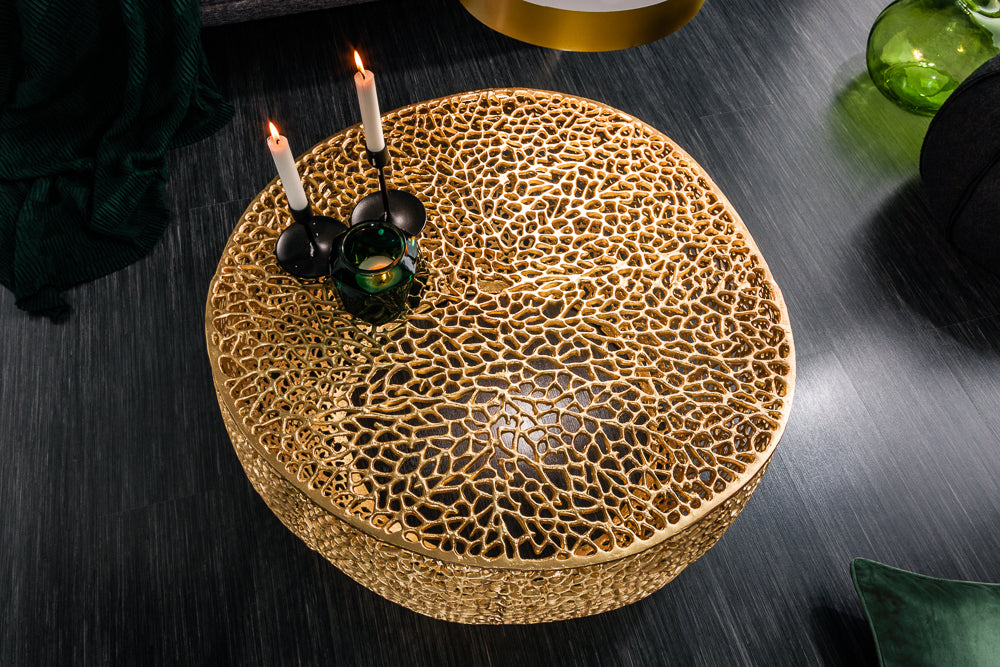 Coffee table LEAF 80cm metal gold handmade