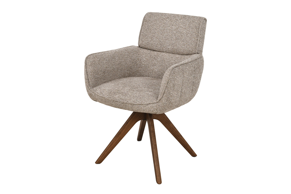 Swivel chair UNIQUE 180° auto-return w/ armrests textured fabric taupe beige brown