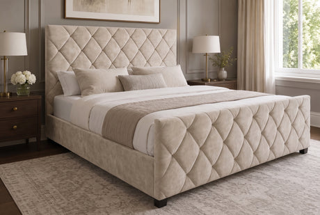 Bed ELYSIUM 140x200cm w/ storage space velvet champagne beige