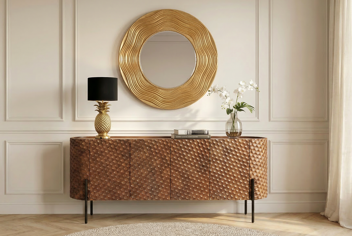 Wall mirror CIRCLE 100cm paulownia wood round gold