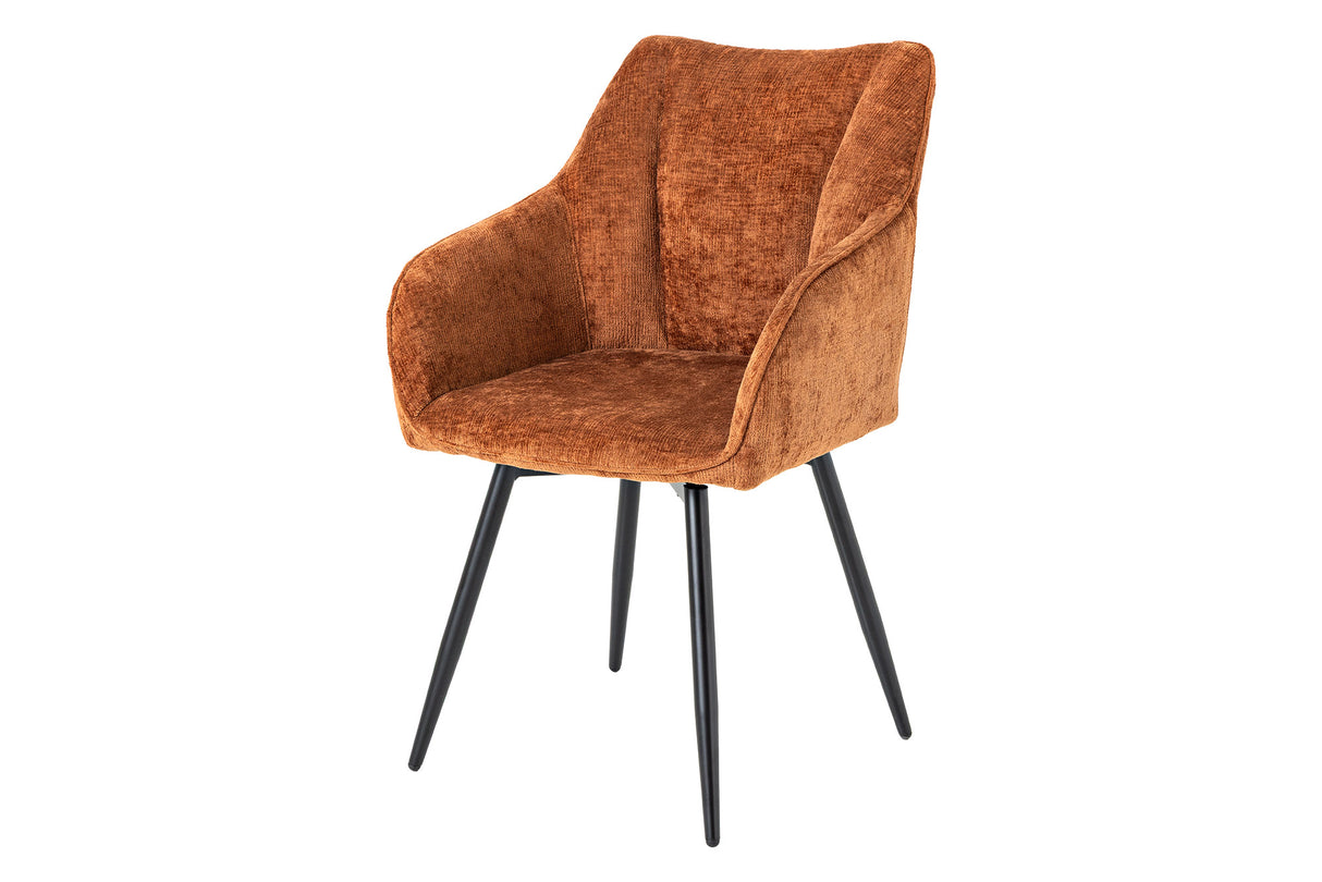 Swivel chair AVIGNON 360° w/ armrests chenille fabric rust brown and black legs