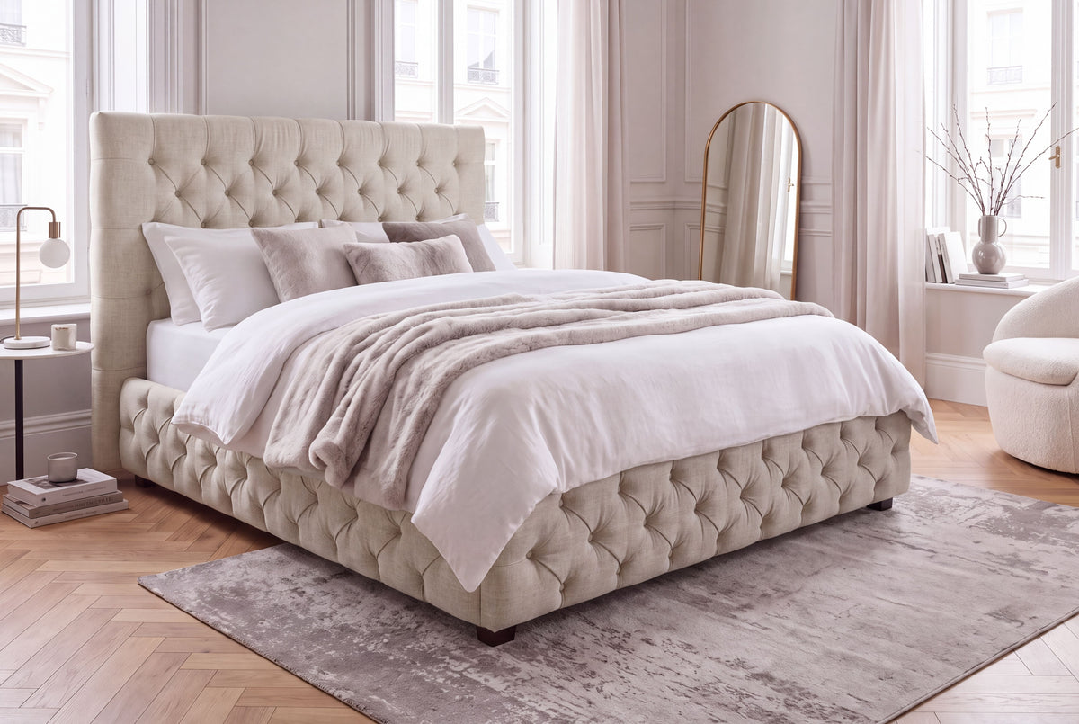 Bed PARIS CHESTERFIELD 180x200cm linen fabric beige