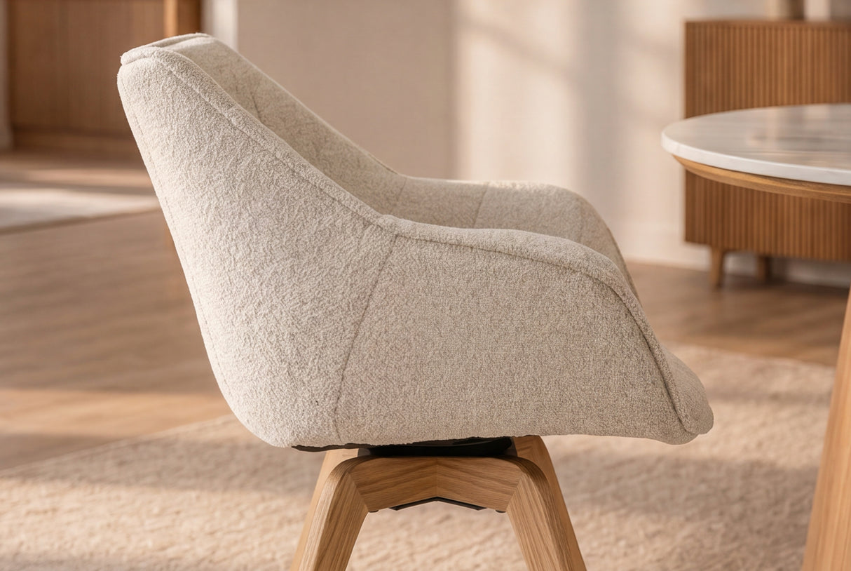 Sessel THE DUTCH COMFORT 180° Auto-Rückholfunktion m. Armlehnen Bouclé-Tweed weich beige natur