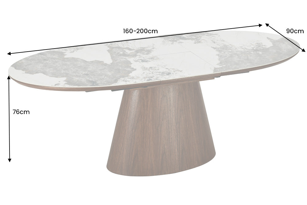 Dining table UNIQUE 160-200cm extendable walnut wood look ceramic top natural stone look