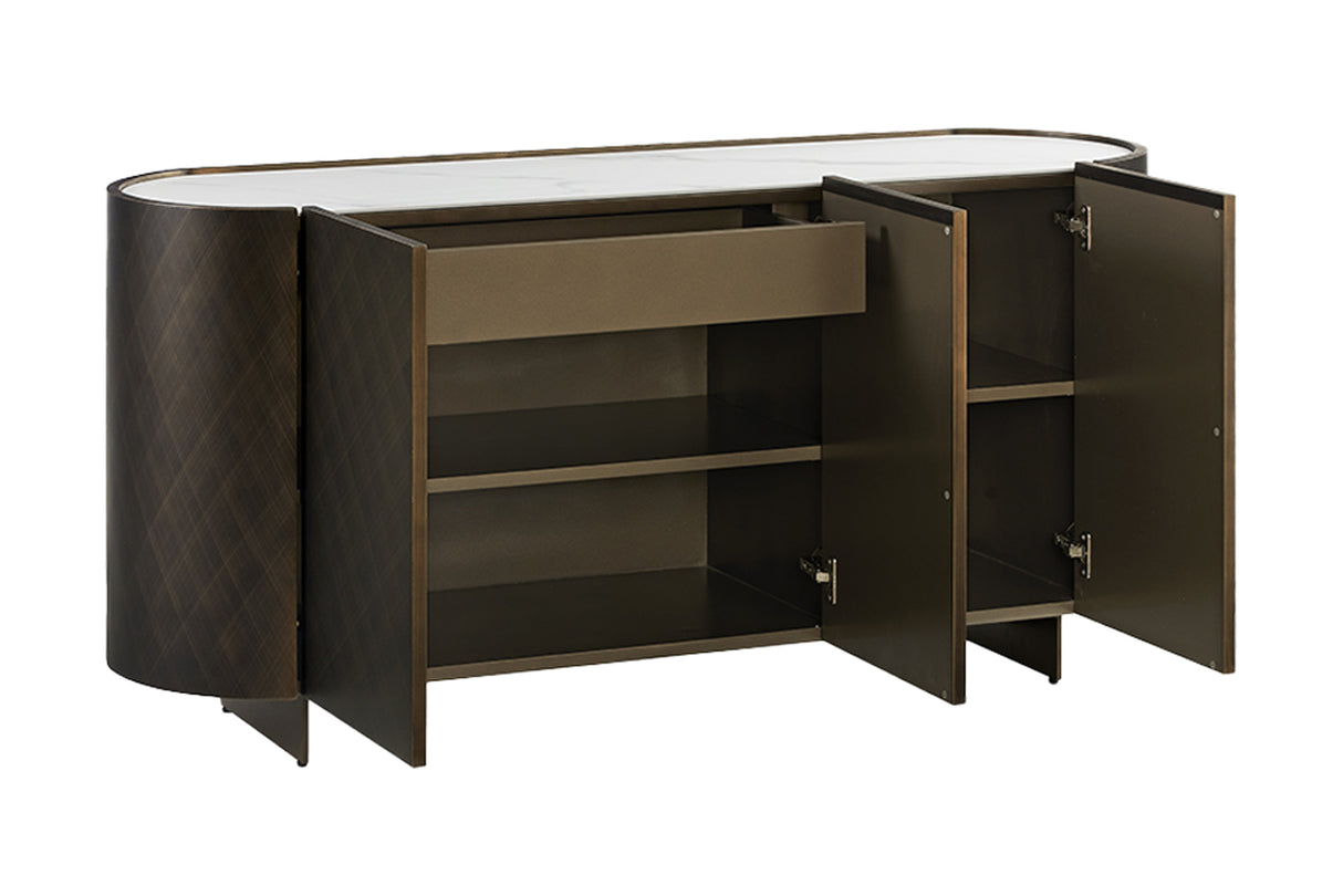 Sideboard REFLECTION 150cm 3D Effekt Bronze mit Keramik Marmorplatte weiß