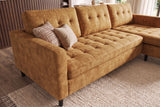 Corner sofa STOCKHOLM 220cm 3-seater w/ ottoman button tufted look velvet mustard yellow
