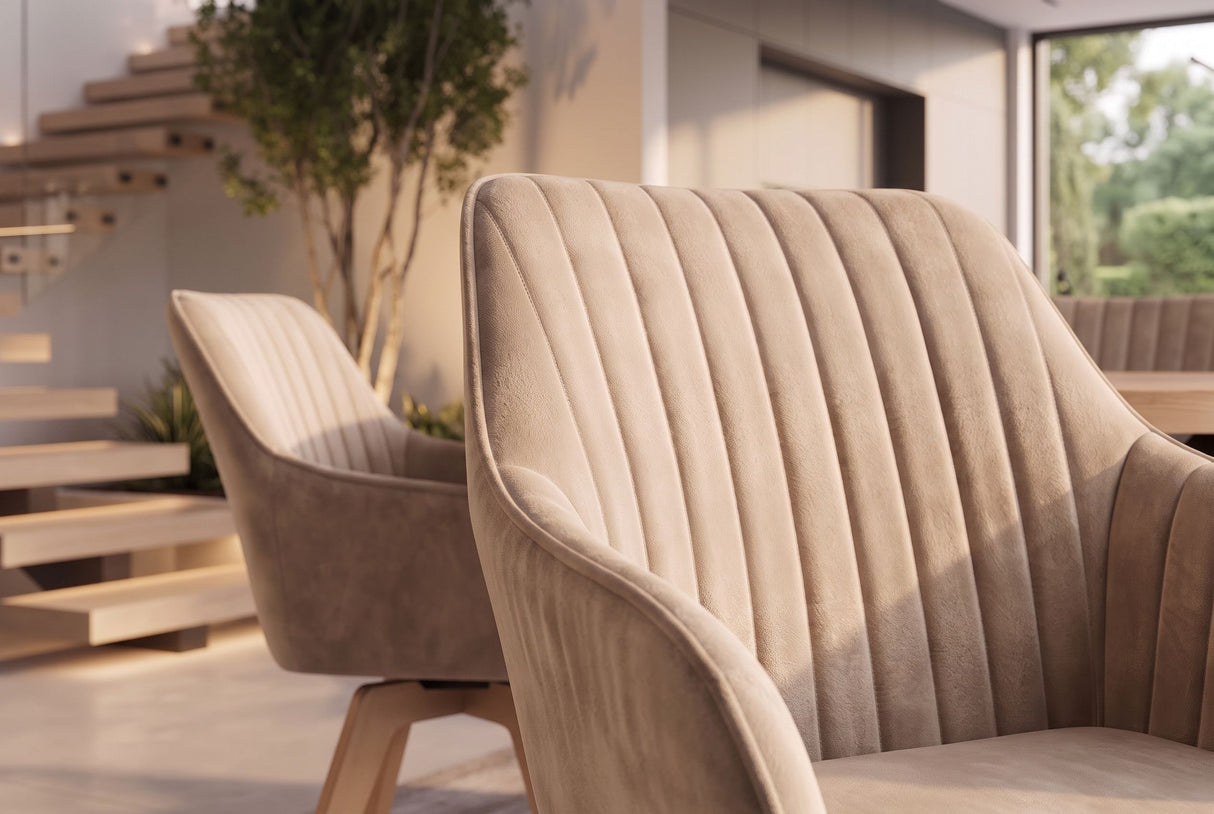 Swivel chair LIVORNO 180° auto-return w/armrests velvet champagne greige