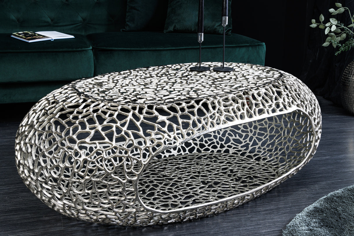 Coffee table ORGANIC LEAF 120cm silver