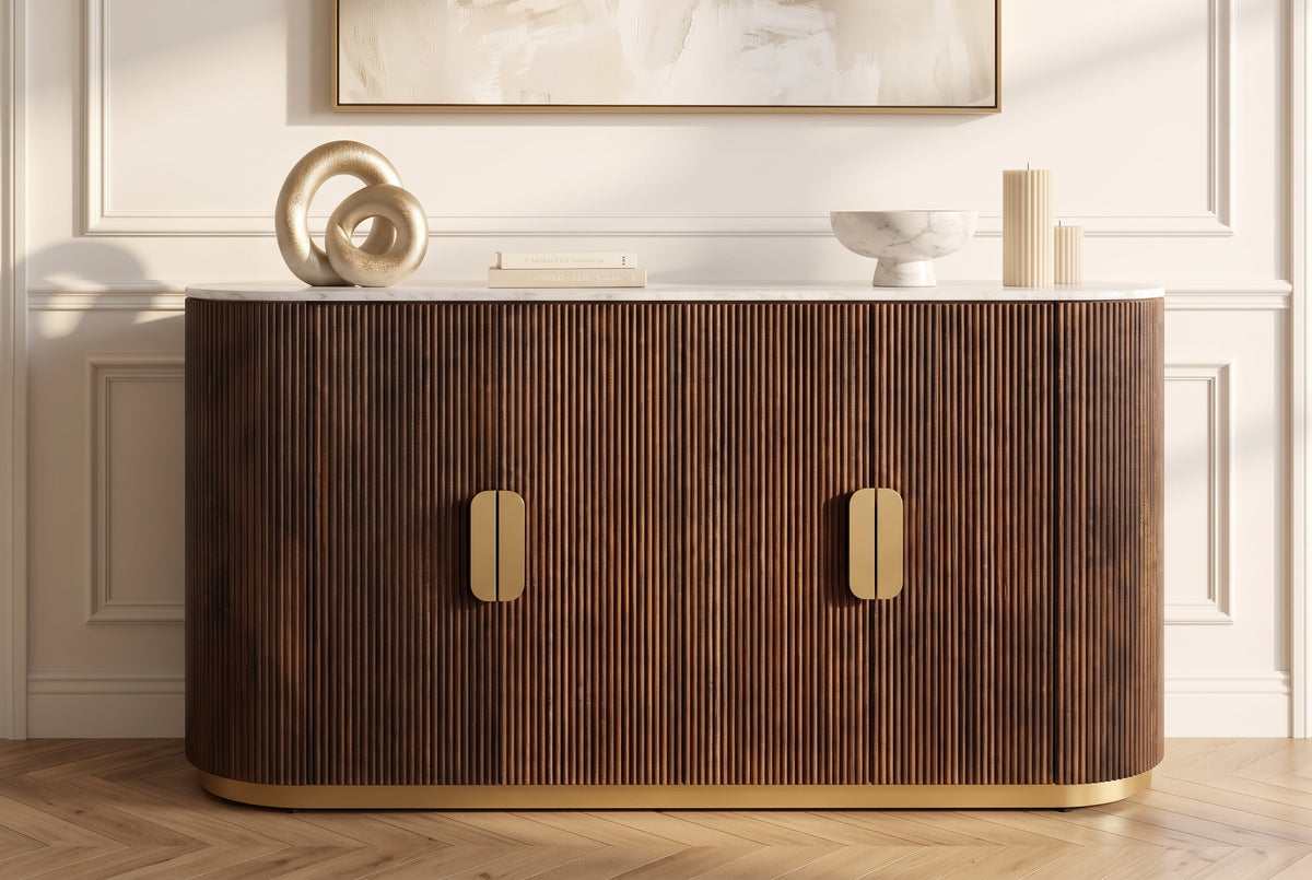 Sideboard GATSBY 140cm mango wood brown marble top white