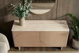 Sideboard SAVOY 150 cm 3D Natur mit Travertinmarmor-Keramikplatte