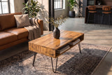 Couchtisch SCORPION 100 cm mit offenen Staufächern Mangoholz natur Haarnadelbeine